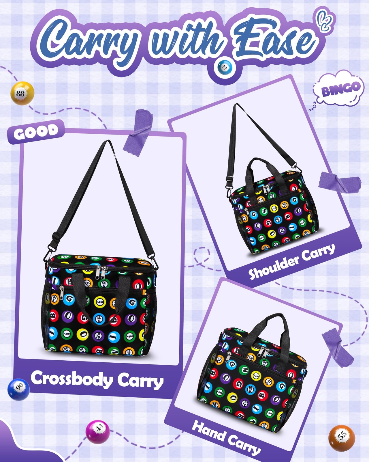 Bingo Bag for Bingo Set Stuff Supplies Bingo Bags with Pockets for Bingo Daubers