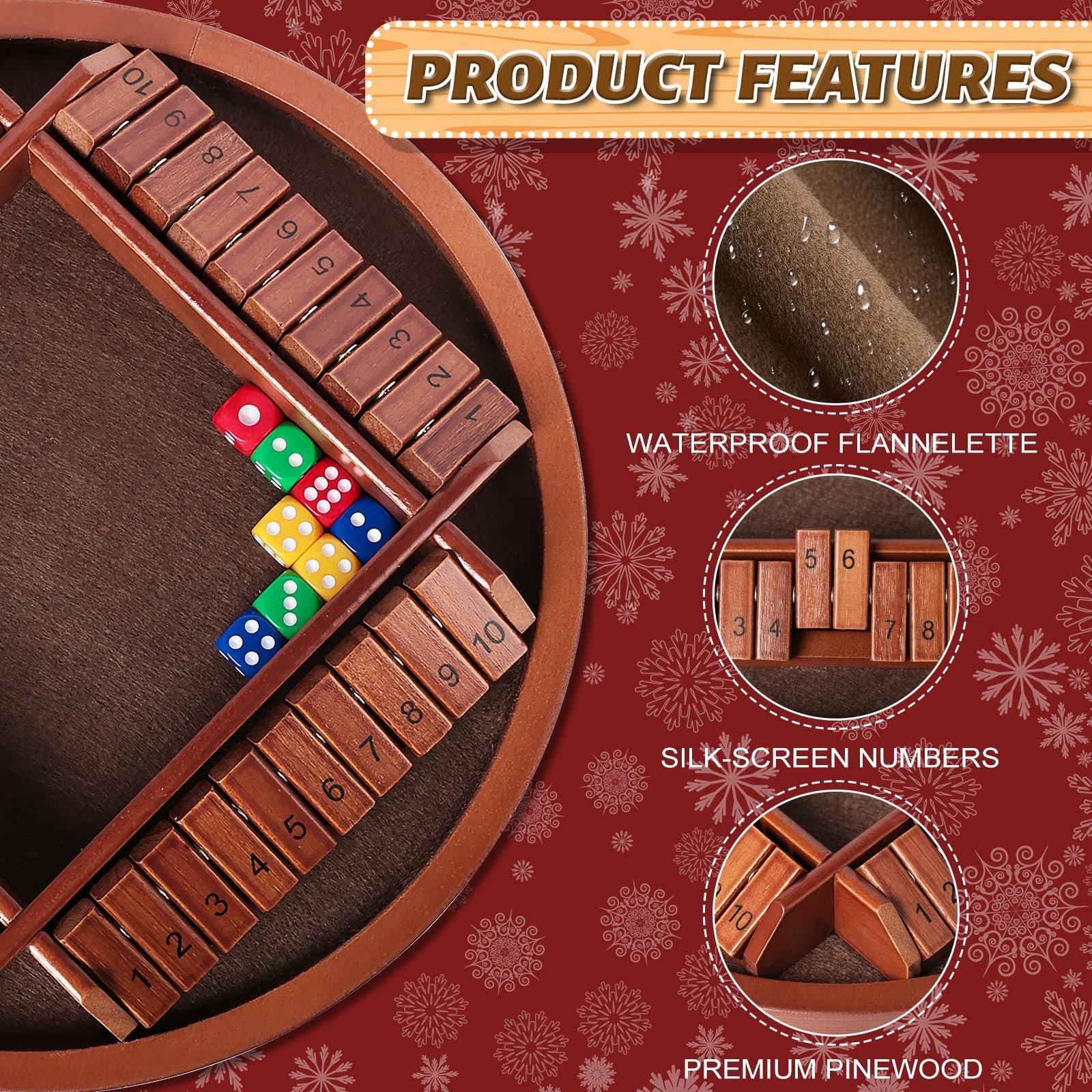 Shut The Box Dice Game 24 Player Wooden Table Math Educational Home Party