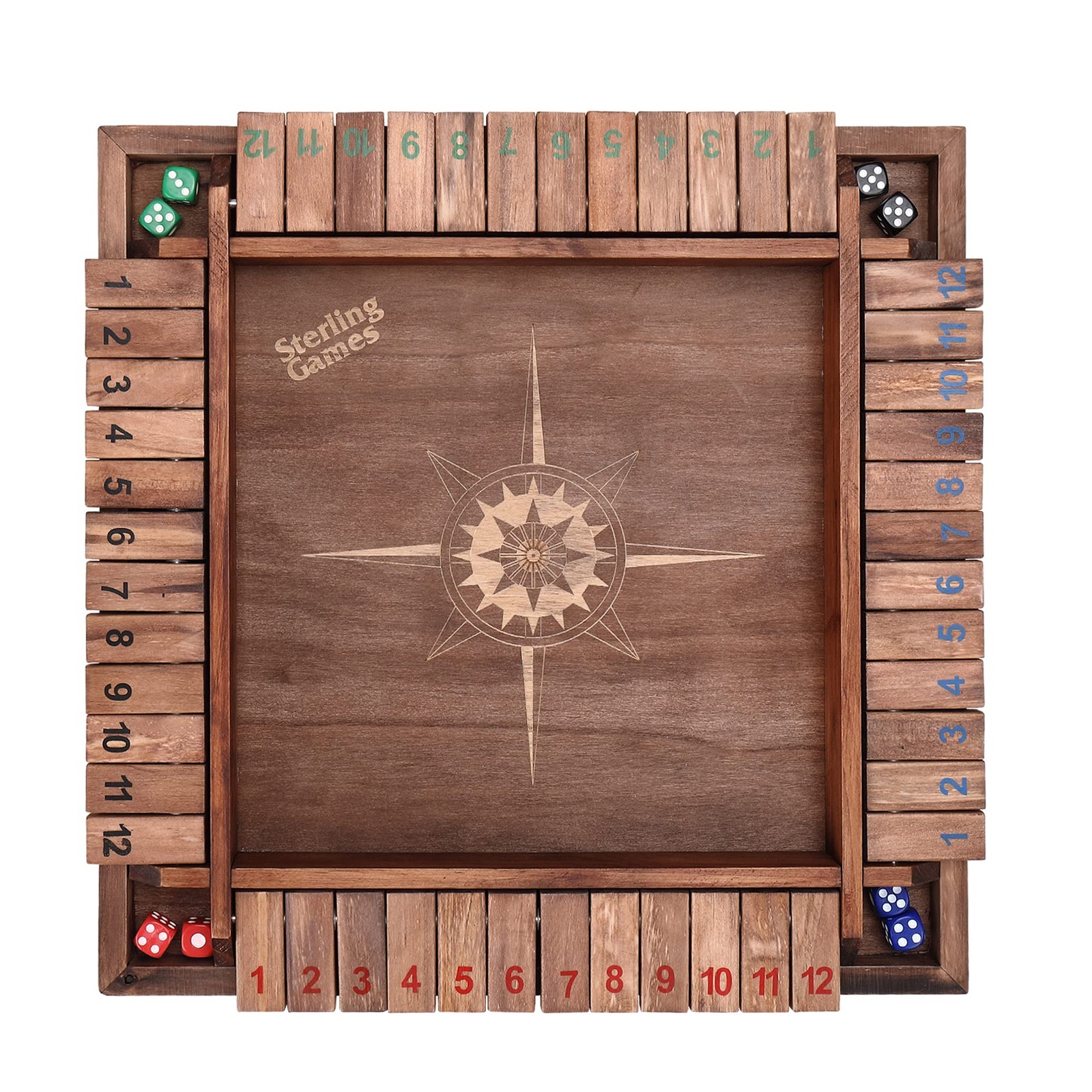 Sterling Games 12 Inches Shut The Box Game for 4 Players, Family Dice Game wi…
