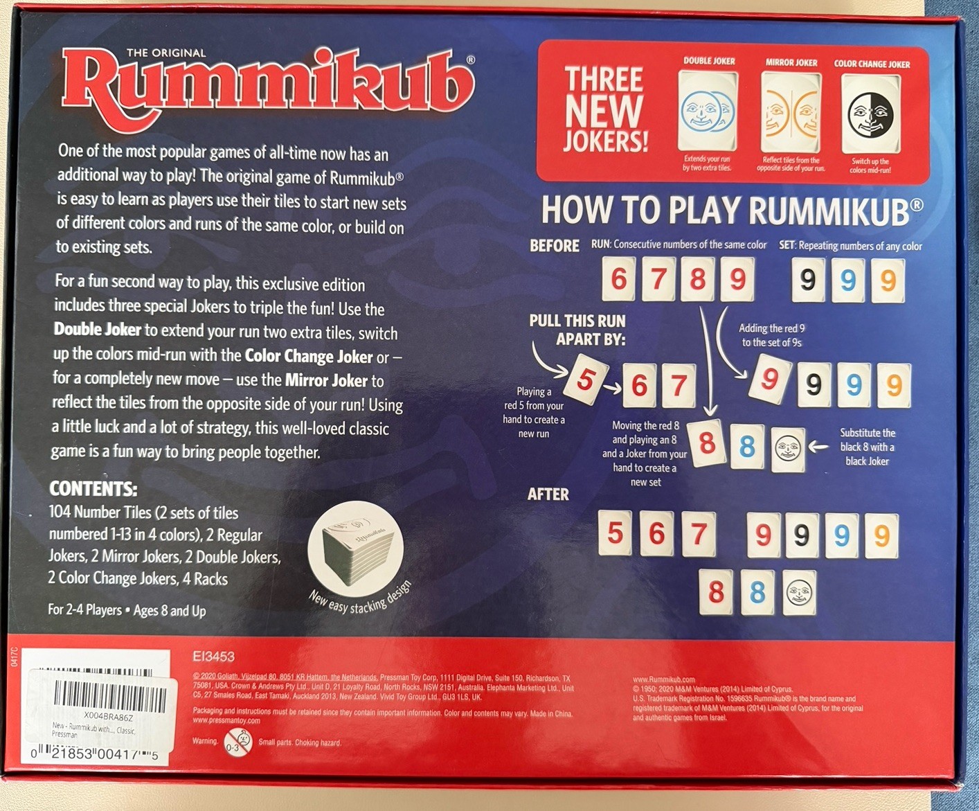 The Original Rummikub Classic + Bonus Jokers 2-4 Players, Ages 8+, Complete EUC
