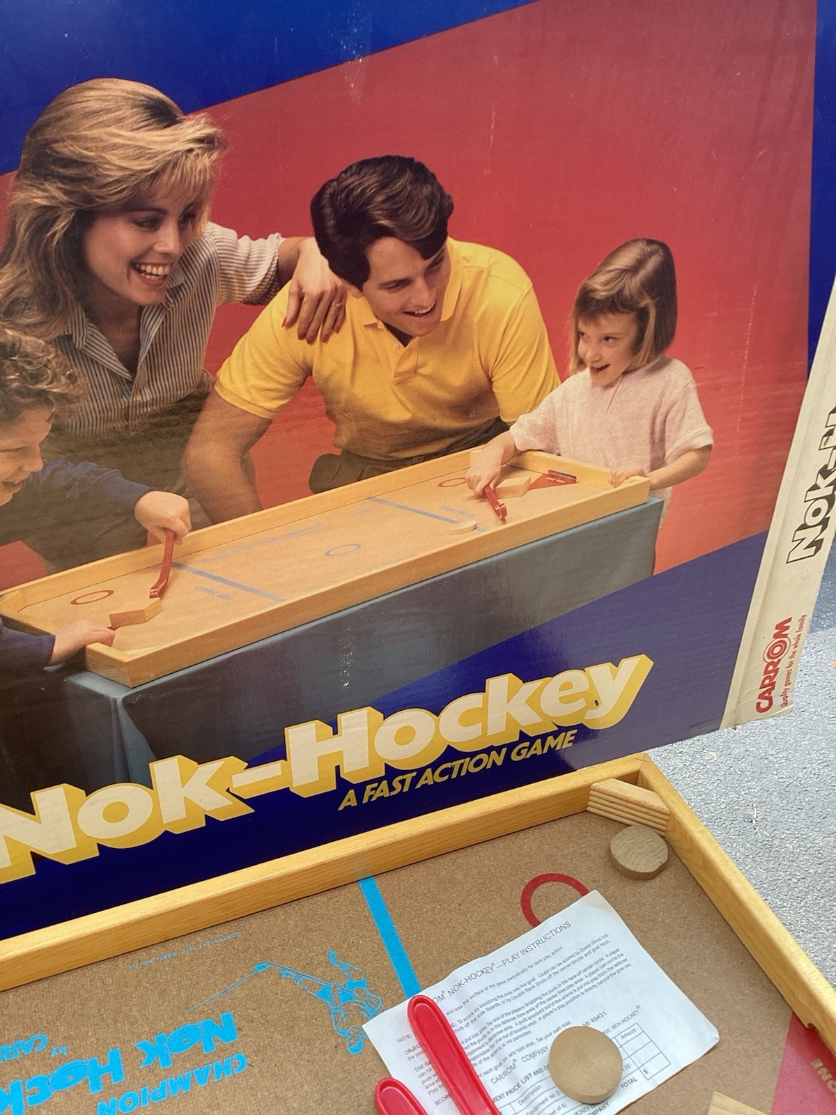 COMPLETE 1980s Carrom Nok-Hockey Board Game w/Original Box Wooden Table Hockey