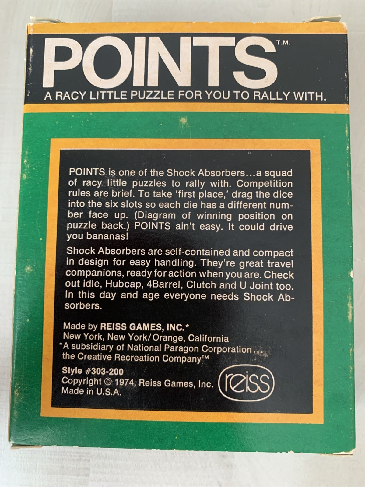 Vintage Brain Teaser Game POINTS Dice Reiss NOS 1974