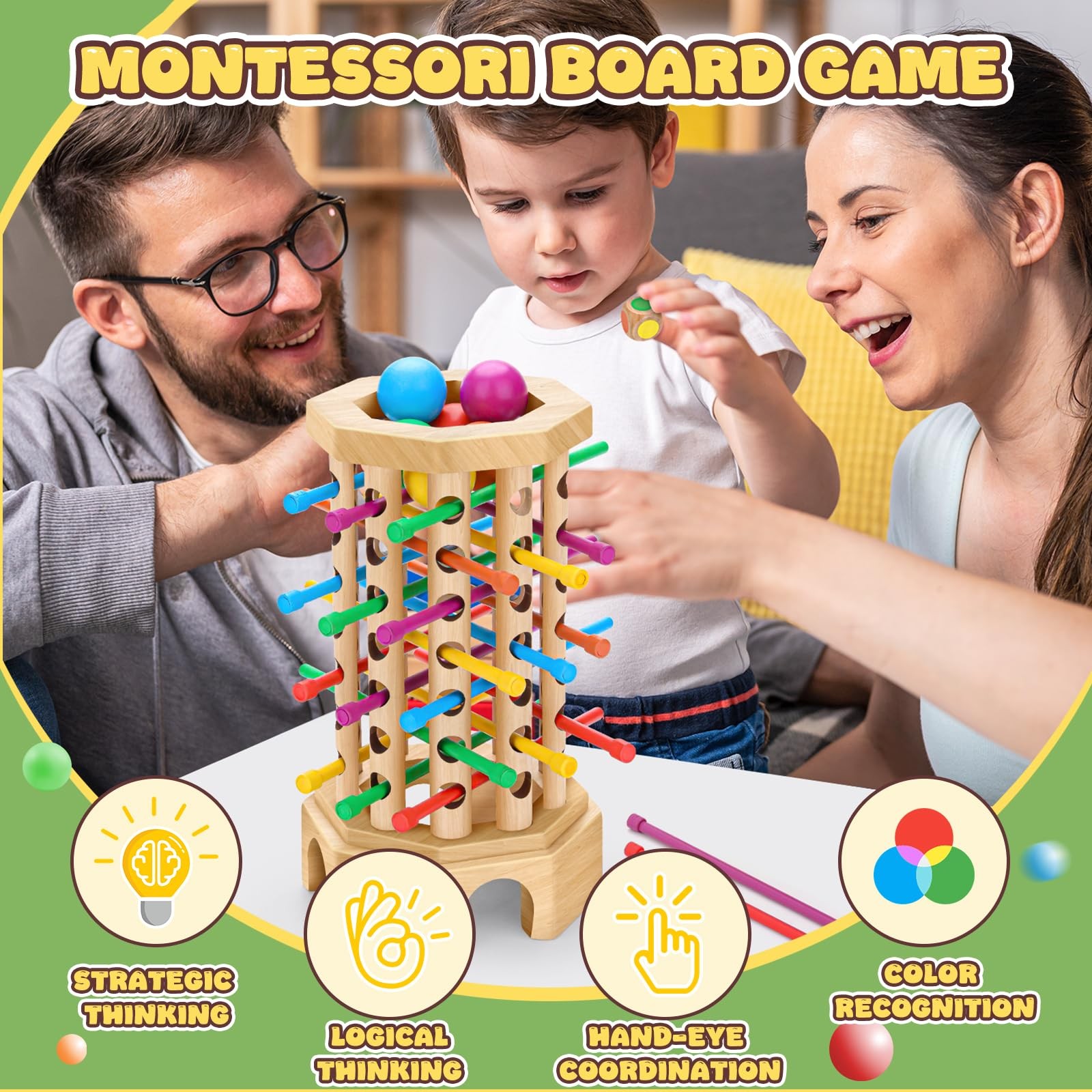 Montessori Wooden Board Game for 3-6 Years – Educational Learning Toy with Co…