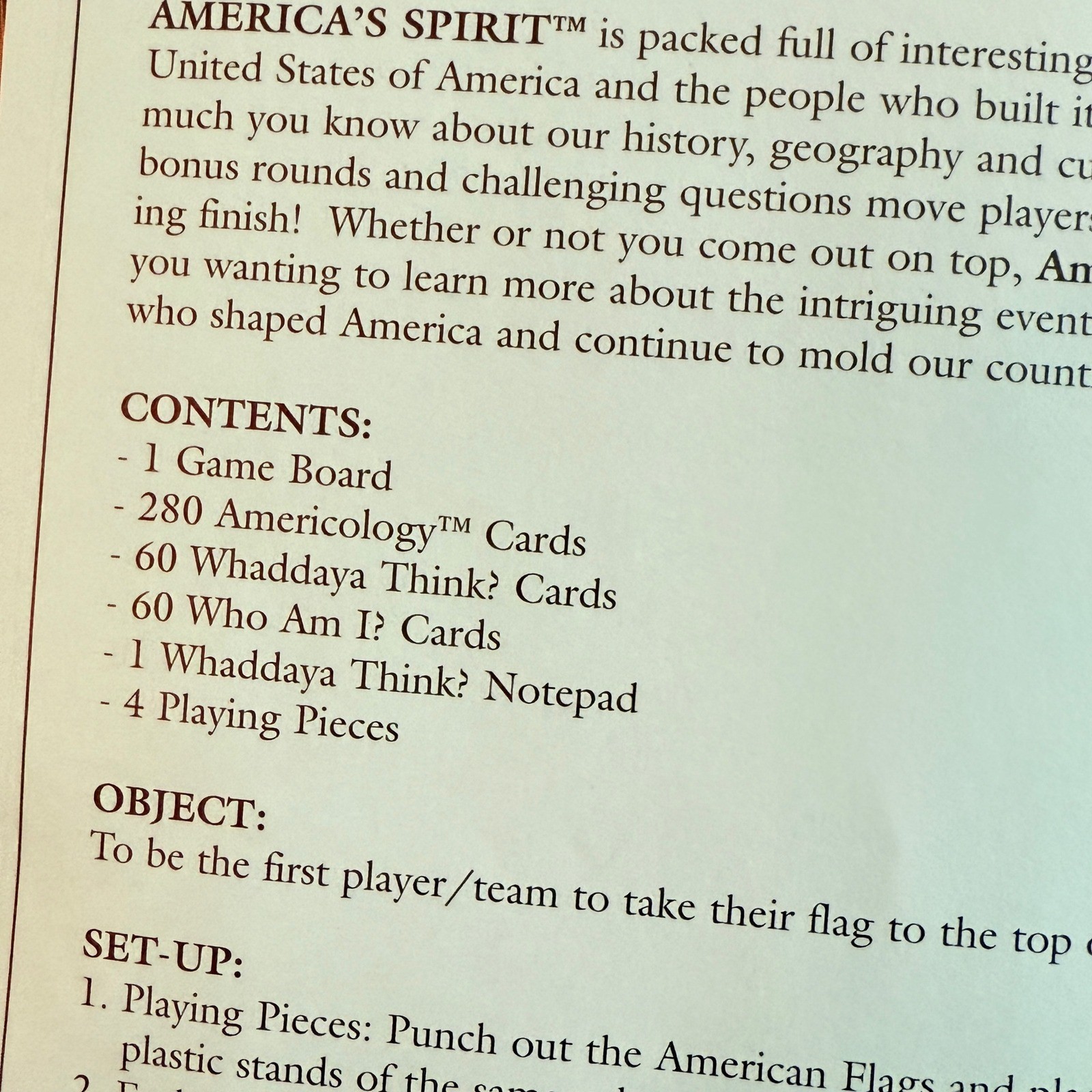 Americas Spirit The Family Game for Patriotic Americans University Games *read*