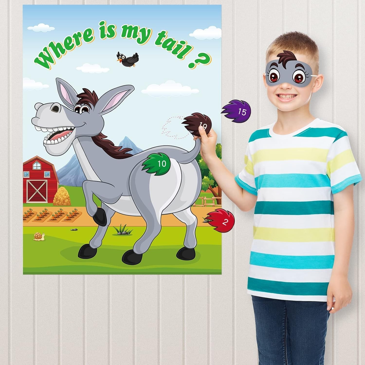 Pin The Tail on The Donkey, Party Game with 30 Pcs Tails for Kids Birthday Pa…