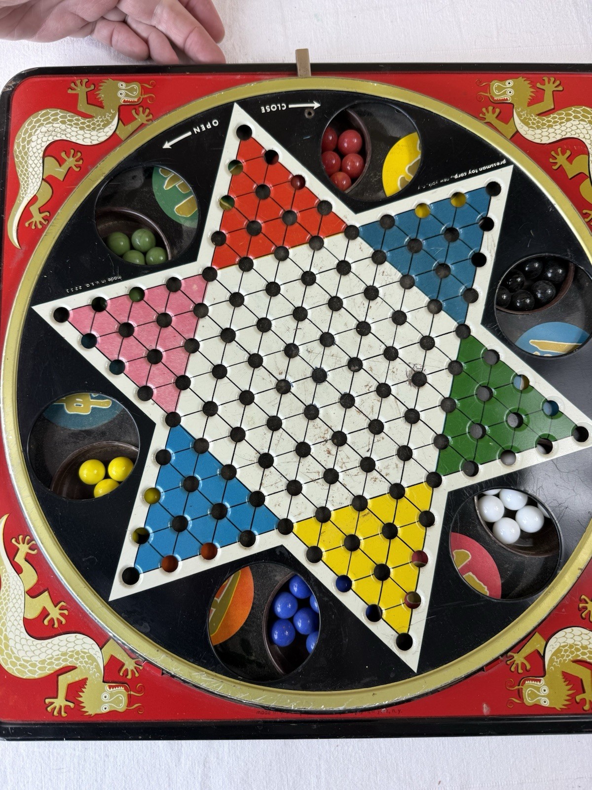 VINTAGE PRESSMAN 2253 TOY CORP HOP CHING CHINESE CHECKERS with marbles USA