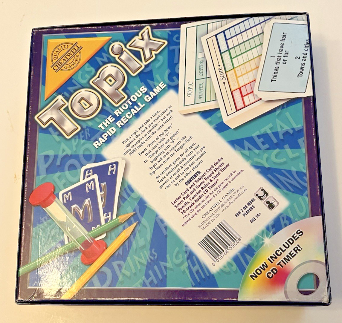 Topix: The Rapid Recall Board Game By Cheatwell Games UK Contents Factory Sealed