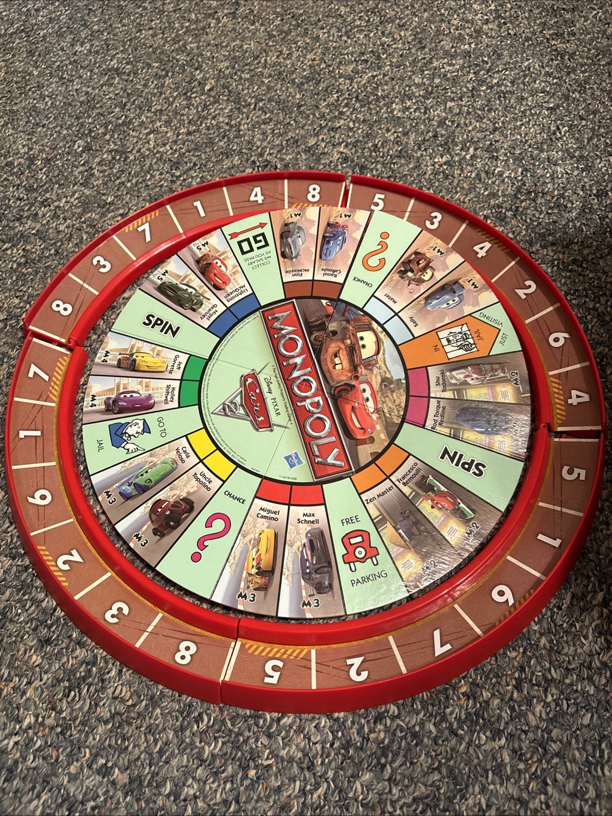 Disney Pixar Cars 2 Monopoly Game Lightning McQueen Racetrack Game COMPLETE Used