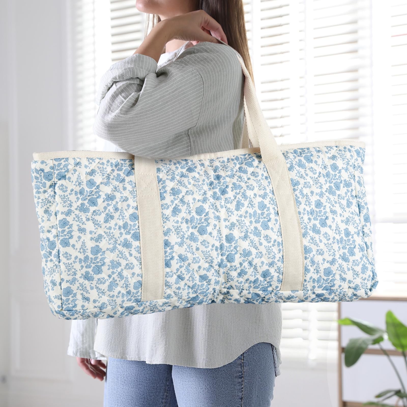 Shinylin 3 Pcs Quilted Empty Mahjong Bag Set, Thickened Blue Floral Carrying …