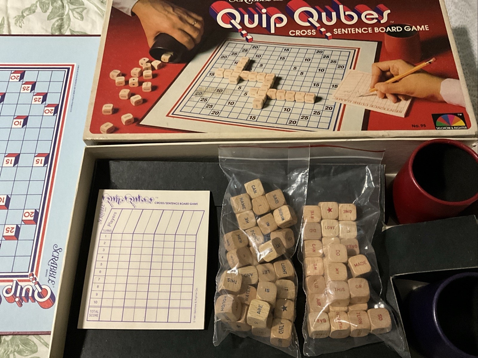Vtg 1981 Quip Qubes Cross Sentence Dice cube Game Selchow & Righter Complete
