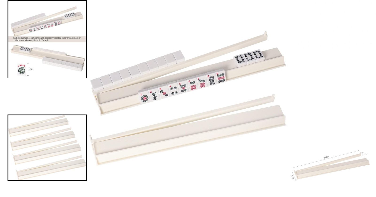 4PCS Mahjong Racks with Pushers White, American Mahjong All-in-one Tile Rack