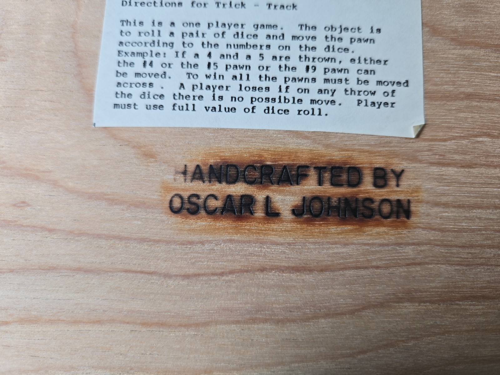 Trick-Track Handcrafted Vintage Gambling Wood Dice Game – Oscar L Johnson