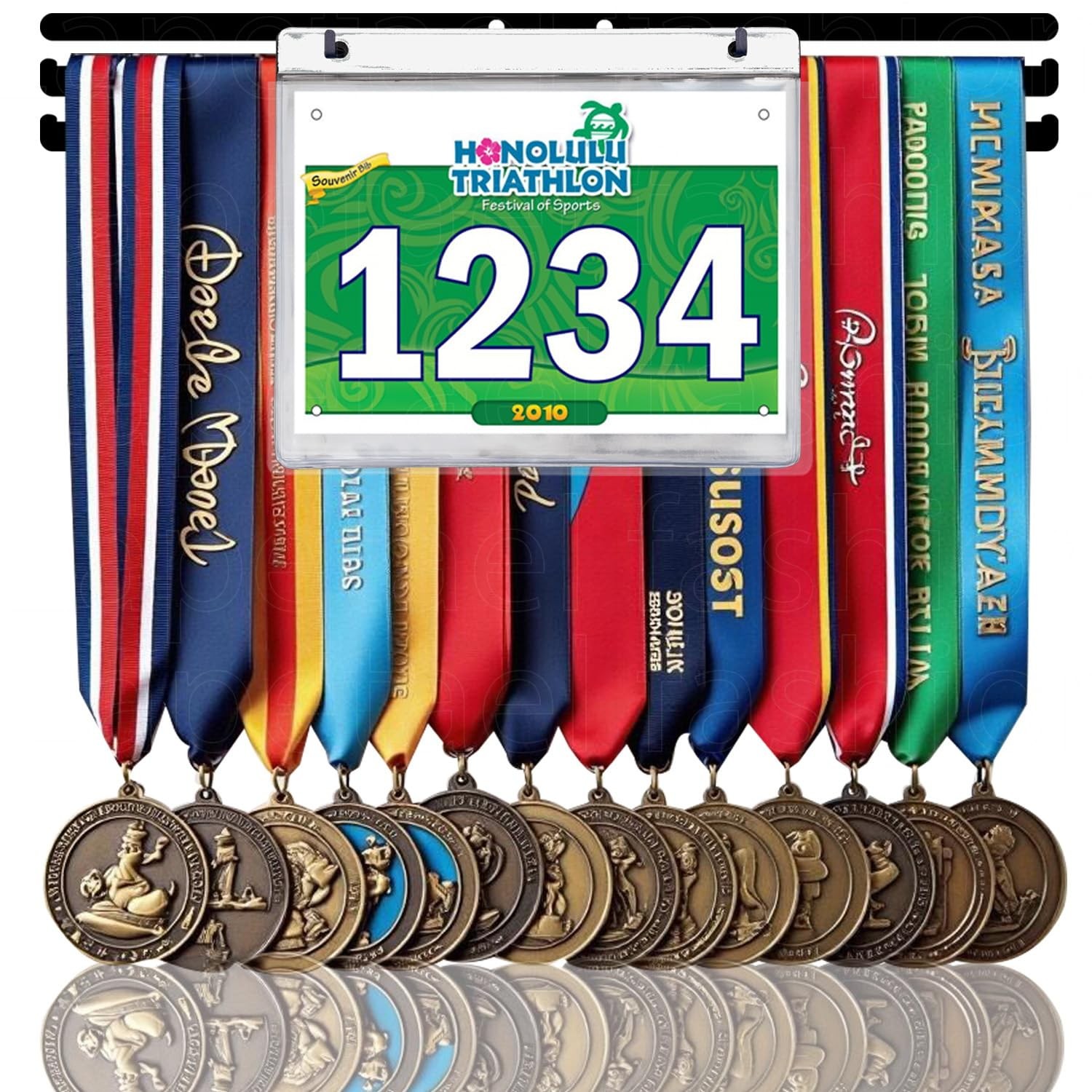 Bib Race Medal Holder Wall Hanger,Marathon 14.37 x 1.97 x 0.1 inches, Black