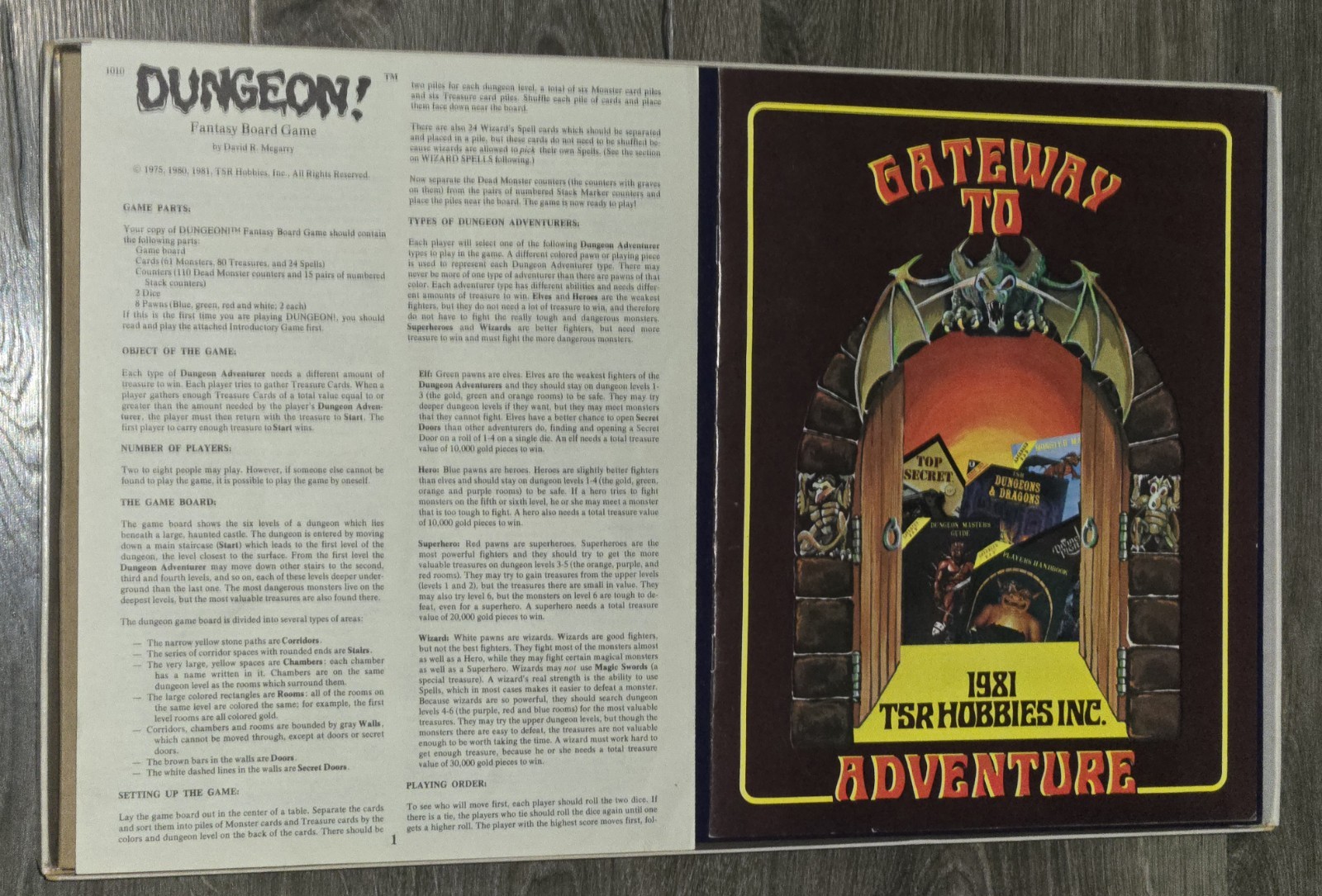 TSR Dungeon! Board Game 1981 VINTAGE – 99% COMPLETE W/INSERTS GREAT CONDITION!