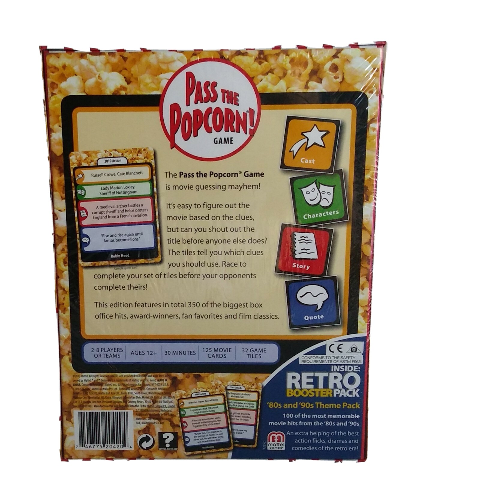 2012 Pass the Popcorn Game by Mattel Fast Paced Movie Fun New In Sealed Box