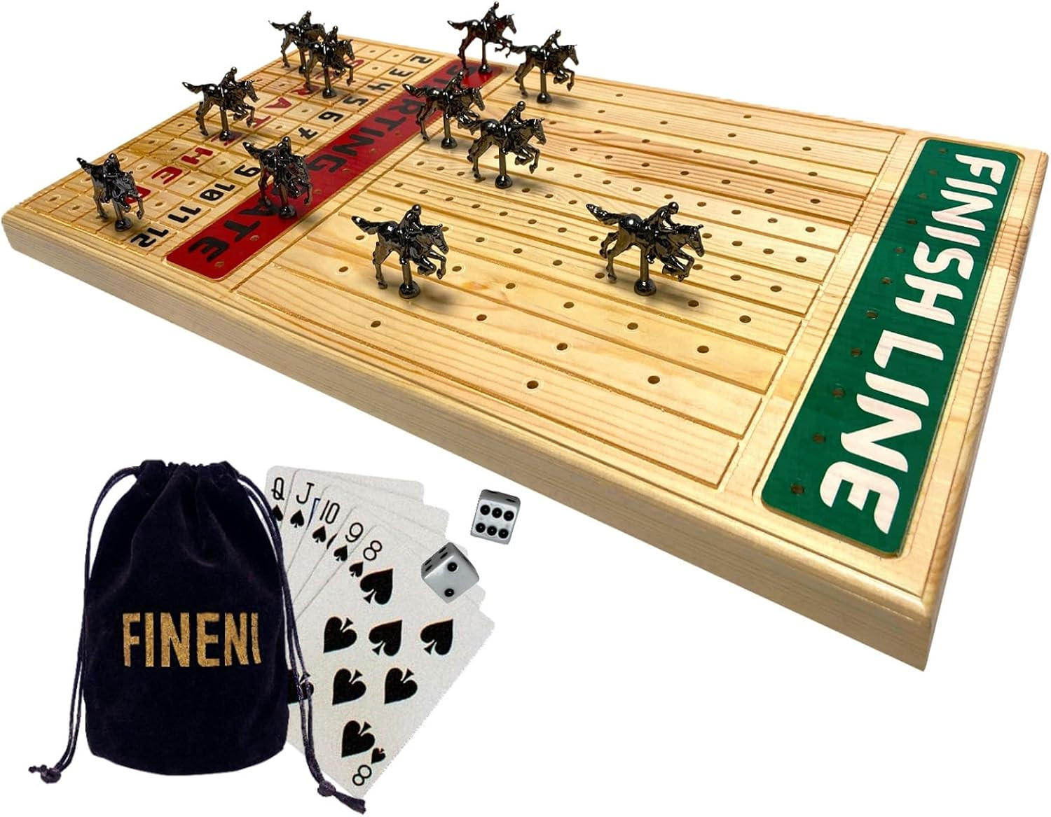 Horse Racing Board Game with Luxurious Durable Metal Horses, 11 Pieces, Black, R