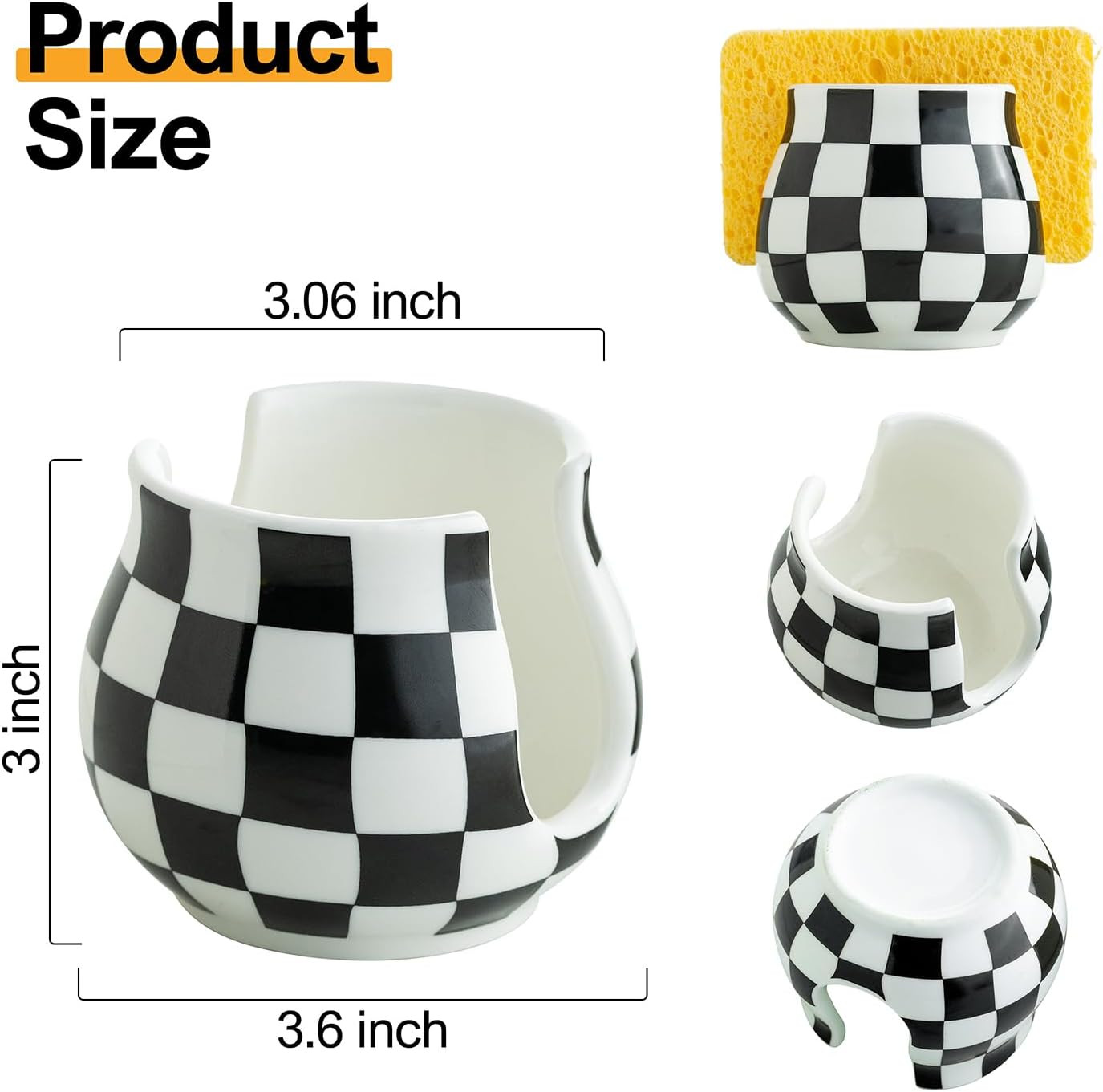 Checkered Sponge Holder for Kitchen Sink, Ceramic Dish Sponge Dish Rack Scrubby