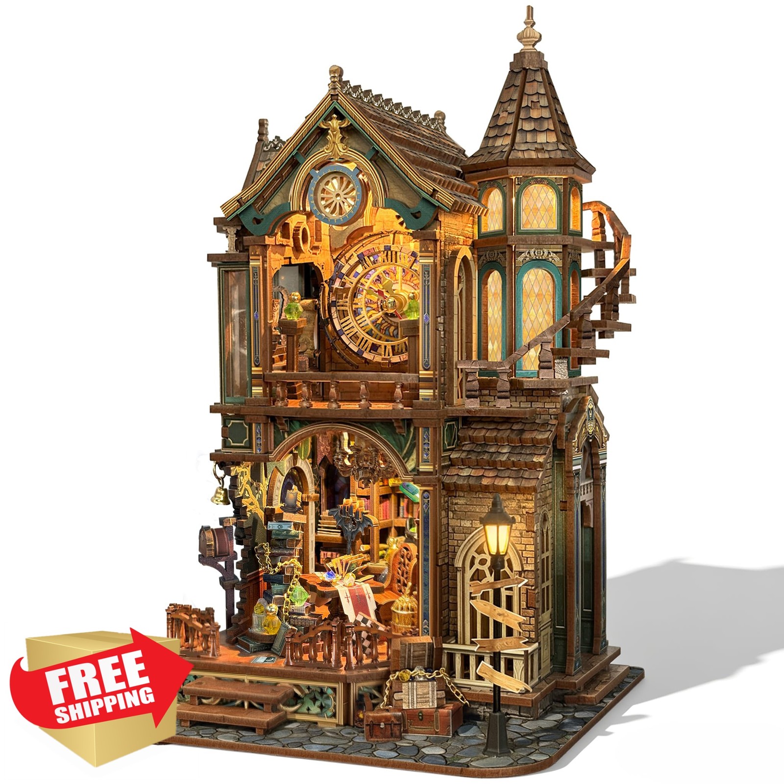 LORENOOK Magic Clock Tower Book Nook Wood Kit LED