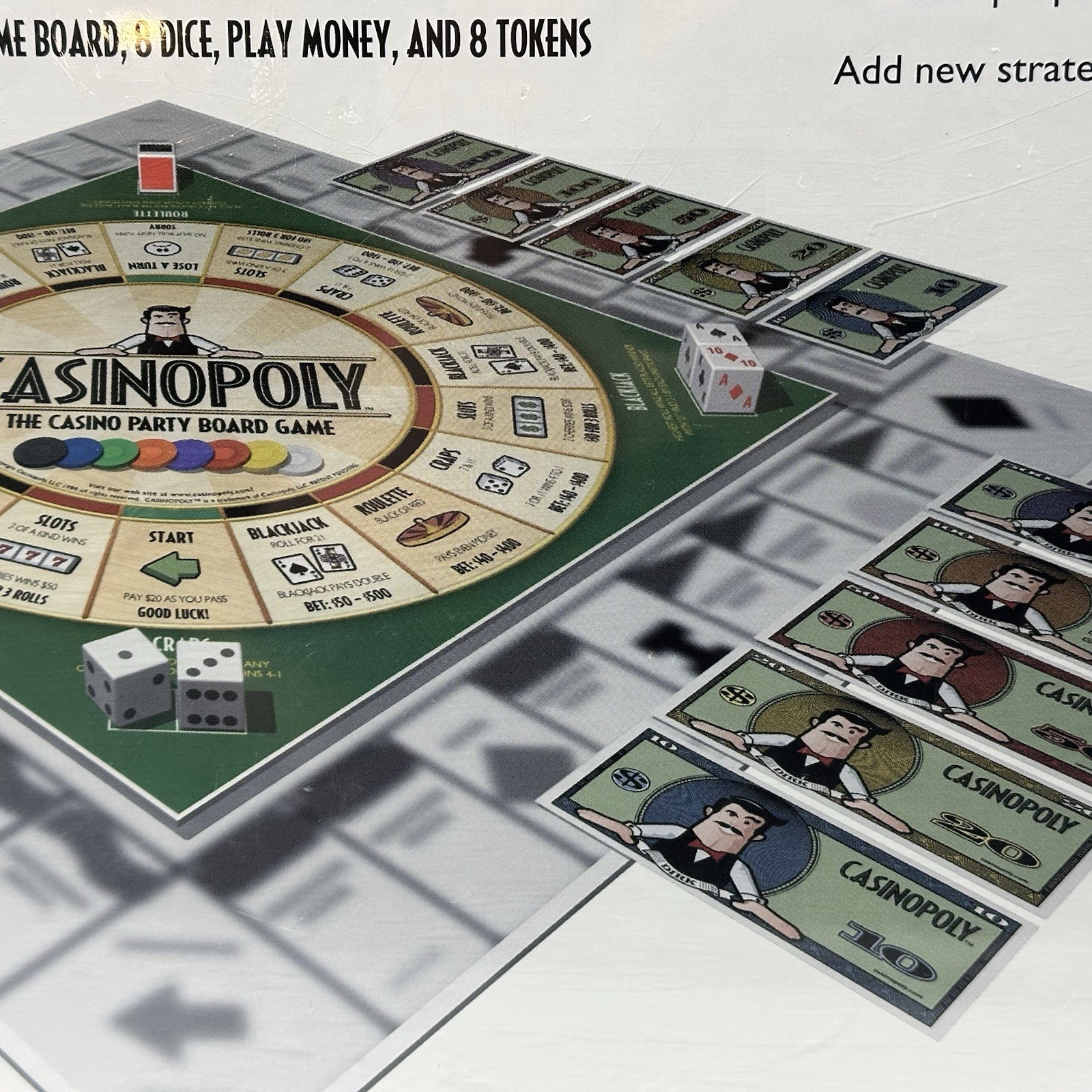 CASINOPOLY Casino Party Board Game 2001 Blackjack Craps Slots Roulette Ages 12+