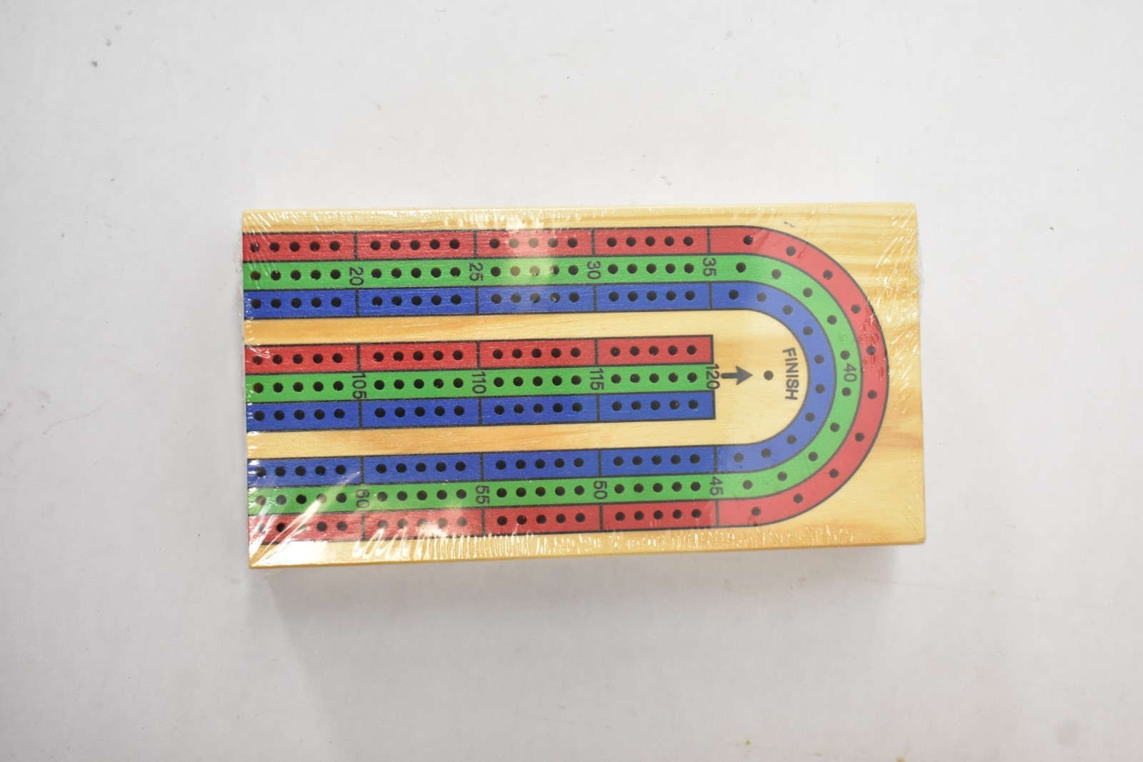Wooden Cribbage 3 Track Game w Pegs Red/Blue/Green 3-3/4″ x 14″ L Gameboard