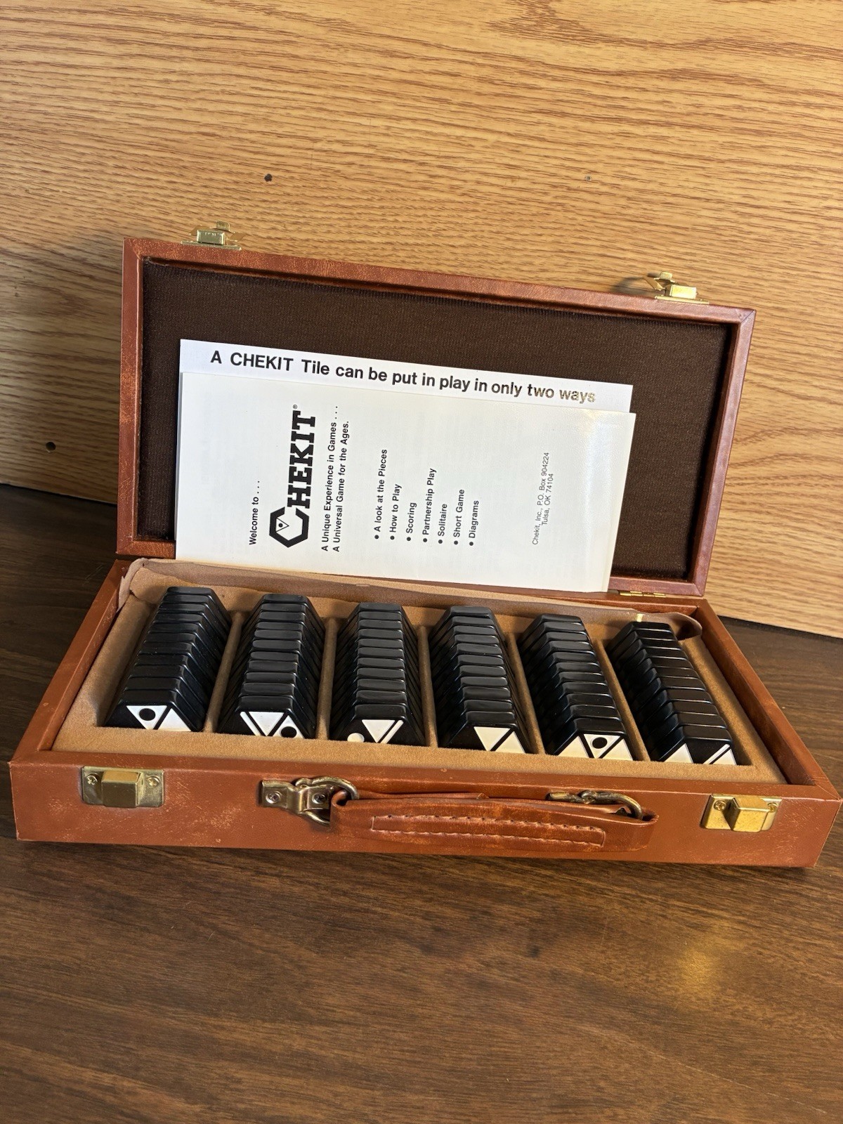 Vintage Chekit Hexagonal Domino Strategy Board Game 1986 Complete Wooden Case