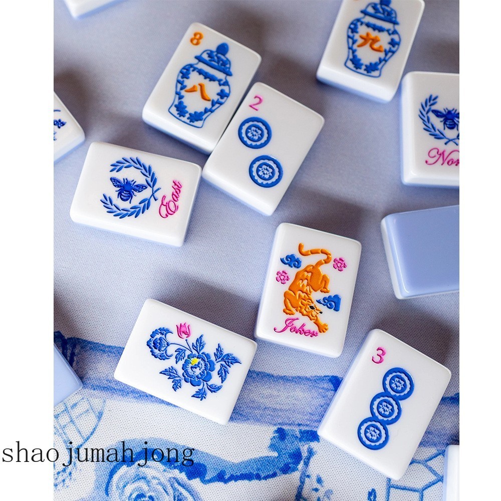 NEW! Vibrant Layered Mahjong Tiles – Full American Set 160Tiles – Blue and White