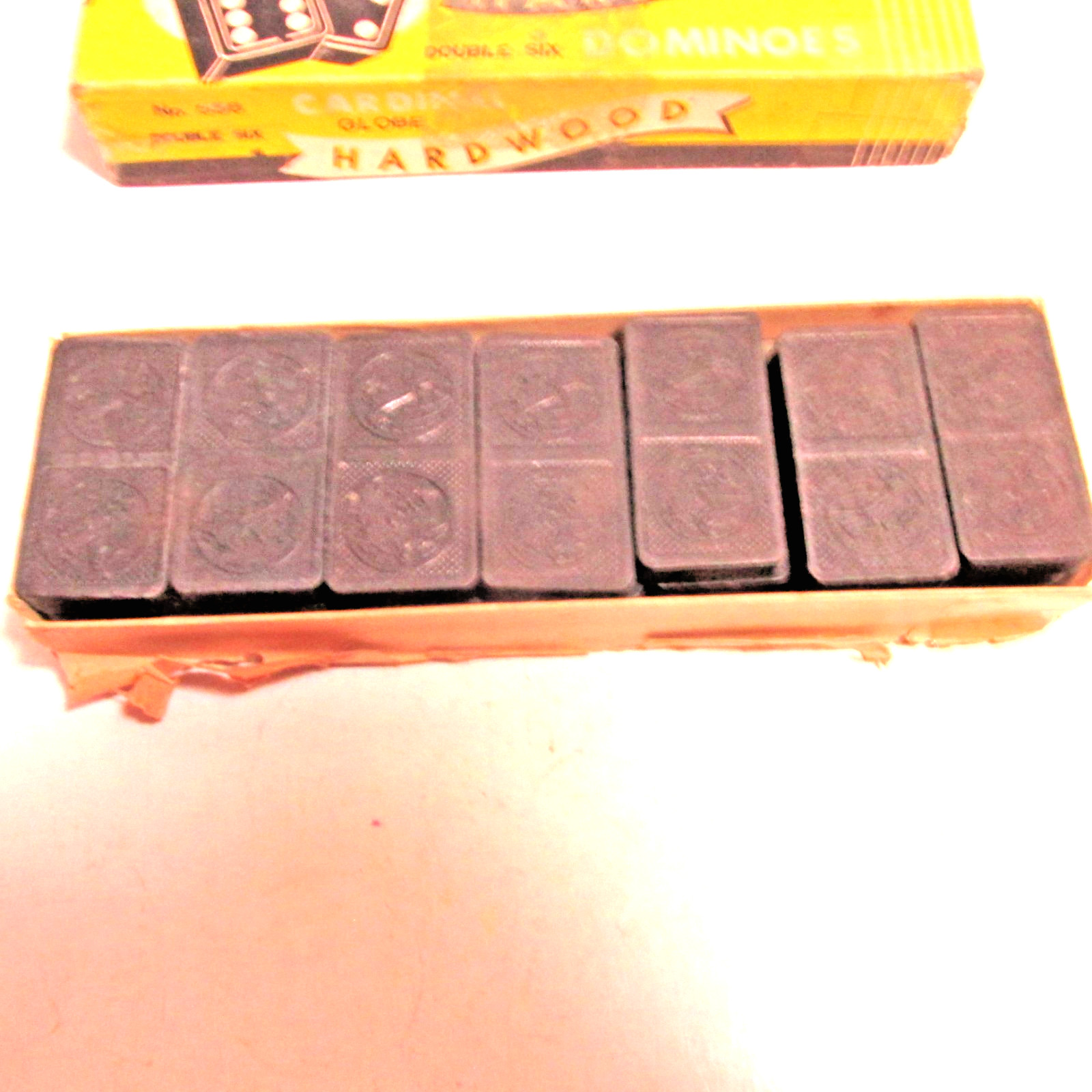 Vintage Dominoes GLOBE Double Six Black Hardwood Japan #556 Cardinal Products NY