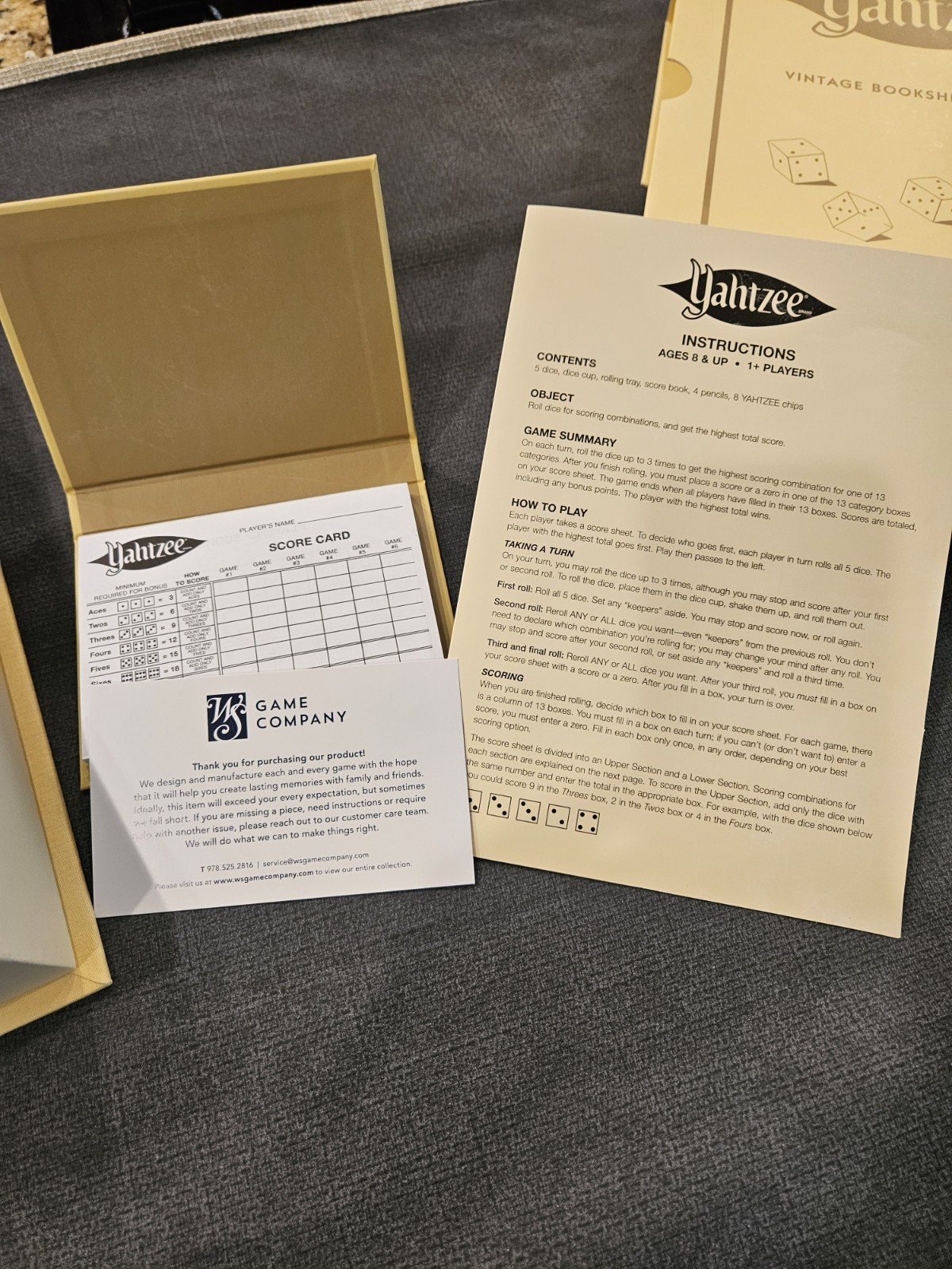 Yahtzee Vintage Bookshelf Edition WS Game Company New Open Box Complete Premium