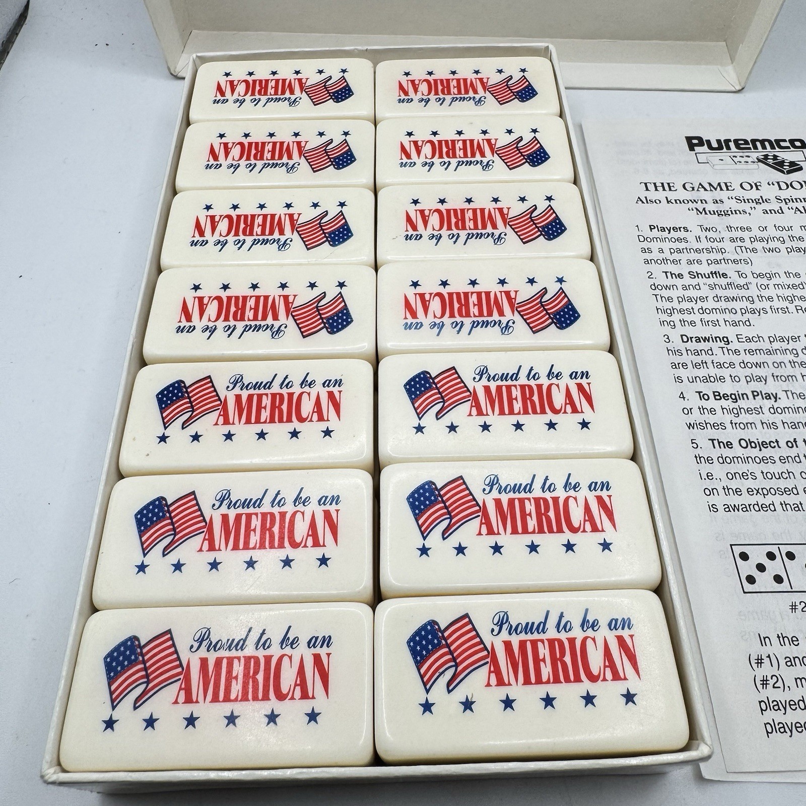 Puremco Marblelike Dominoes Pro Extra Thick USA 28 Pcs American Theme & Rules