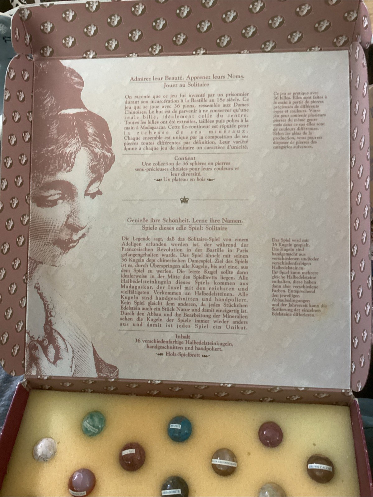 Authentic Models Semi-Precious Solitaire Game 36 Handmade Marbles In Box