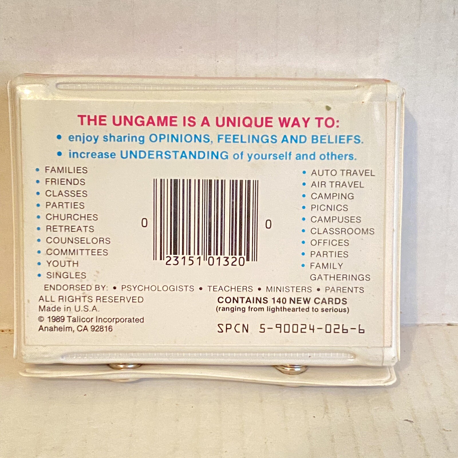 Vintage 1989 Pocket Size The Ungame Families Version All Ages 2 or More Players