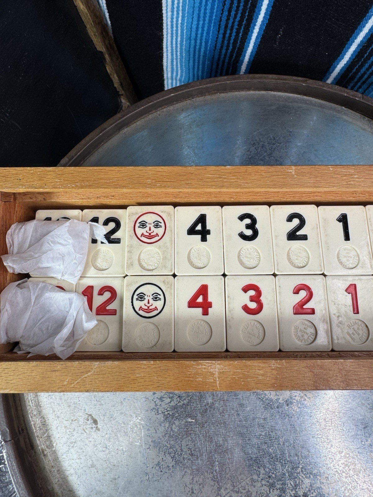 VTG Rummikub 1950’s All Wood Box & Wood Sides W/ Metal Brackets- 106 TILES