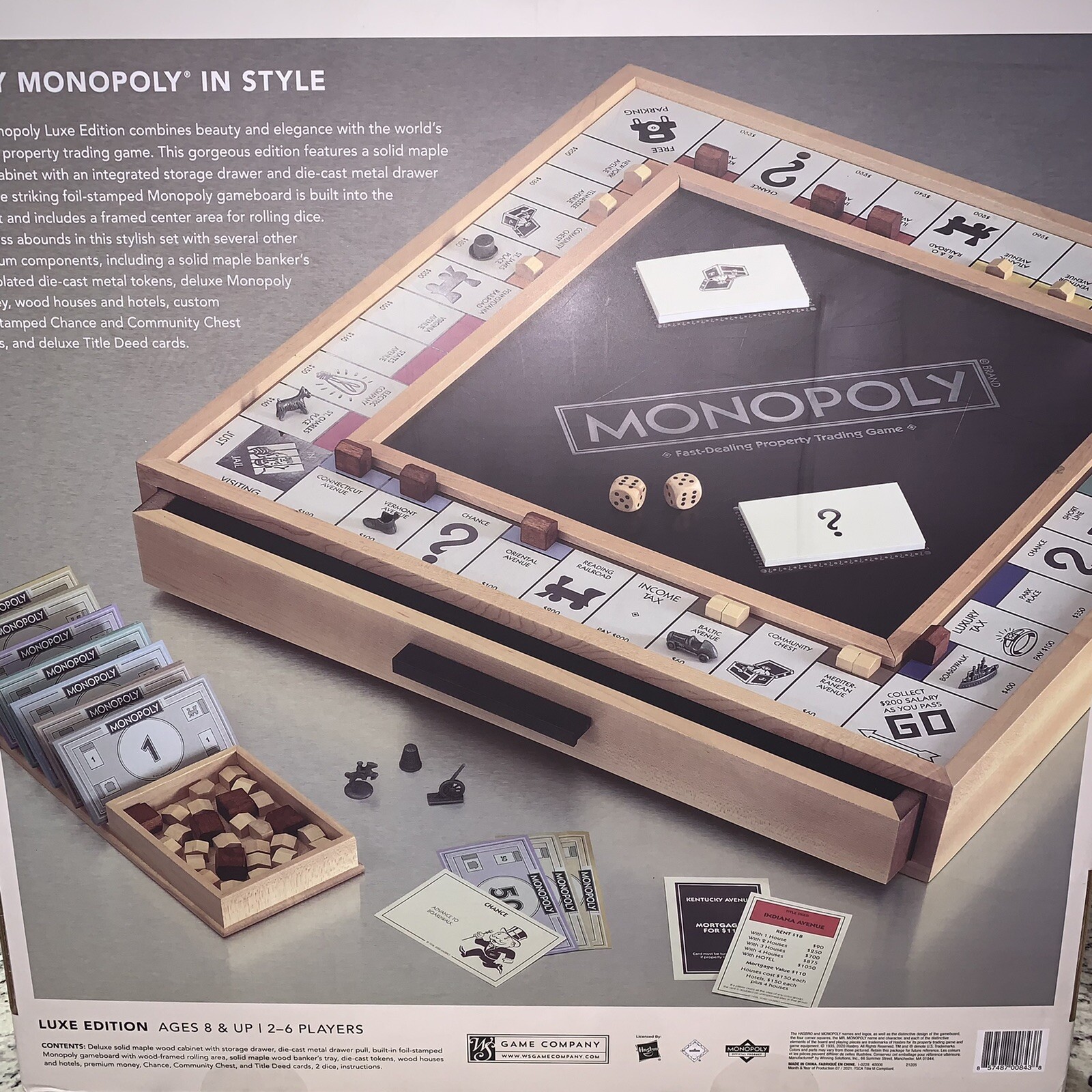 Monopoly Luxe Edition w/ Maple Wood Cabinet ~ Factory Sealed ~ Hasbro~ Luxury WS