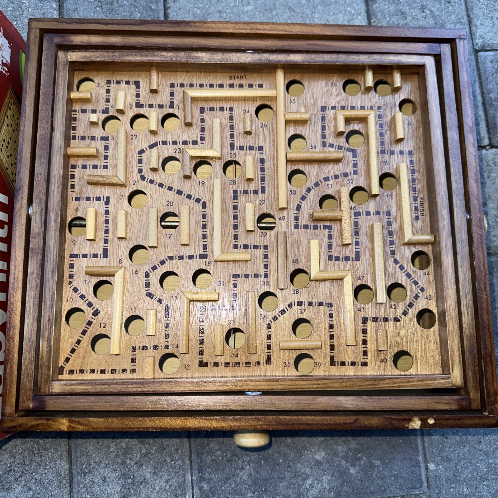 Vintage 80s Original Labyrinth Wooden Puzzle Maze Game With Marble