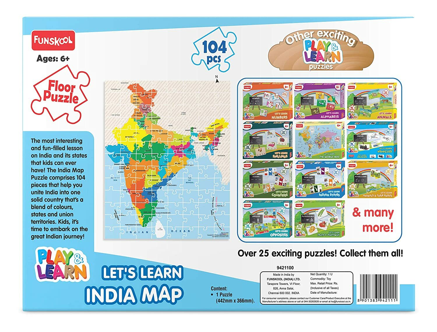 Funskool Play & Learn India Map Puzzle Game For Kids Age 6+ FREE SHIP