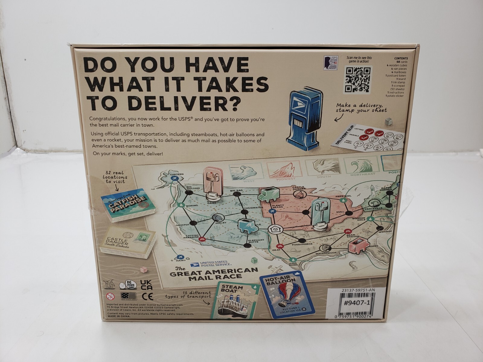 Big Potato Games USPS The Great American Mail Race Board Game Open Box