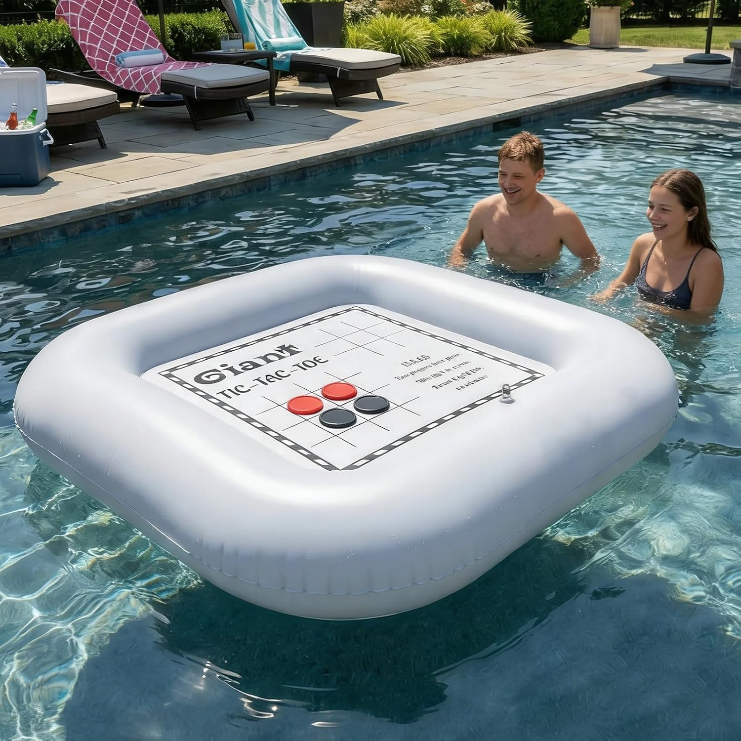 3-In-1 Pool Games Set Inflatable Giant Tic Tac Toe Checkers Board Game with 24 C