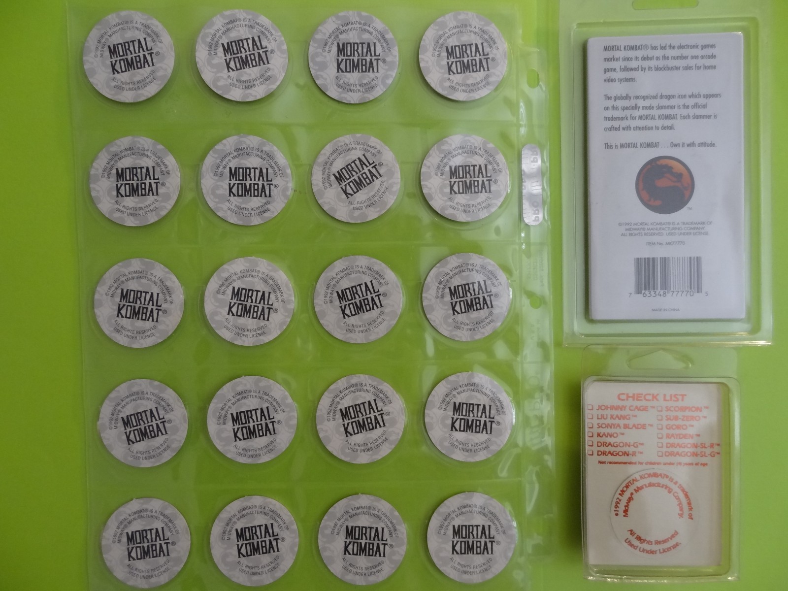 Pogs * Mortal Kombat * Pogs * Set of 20 * 18K Gold Plated Slammer * FREE SHIP *