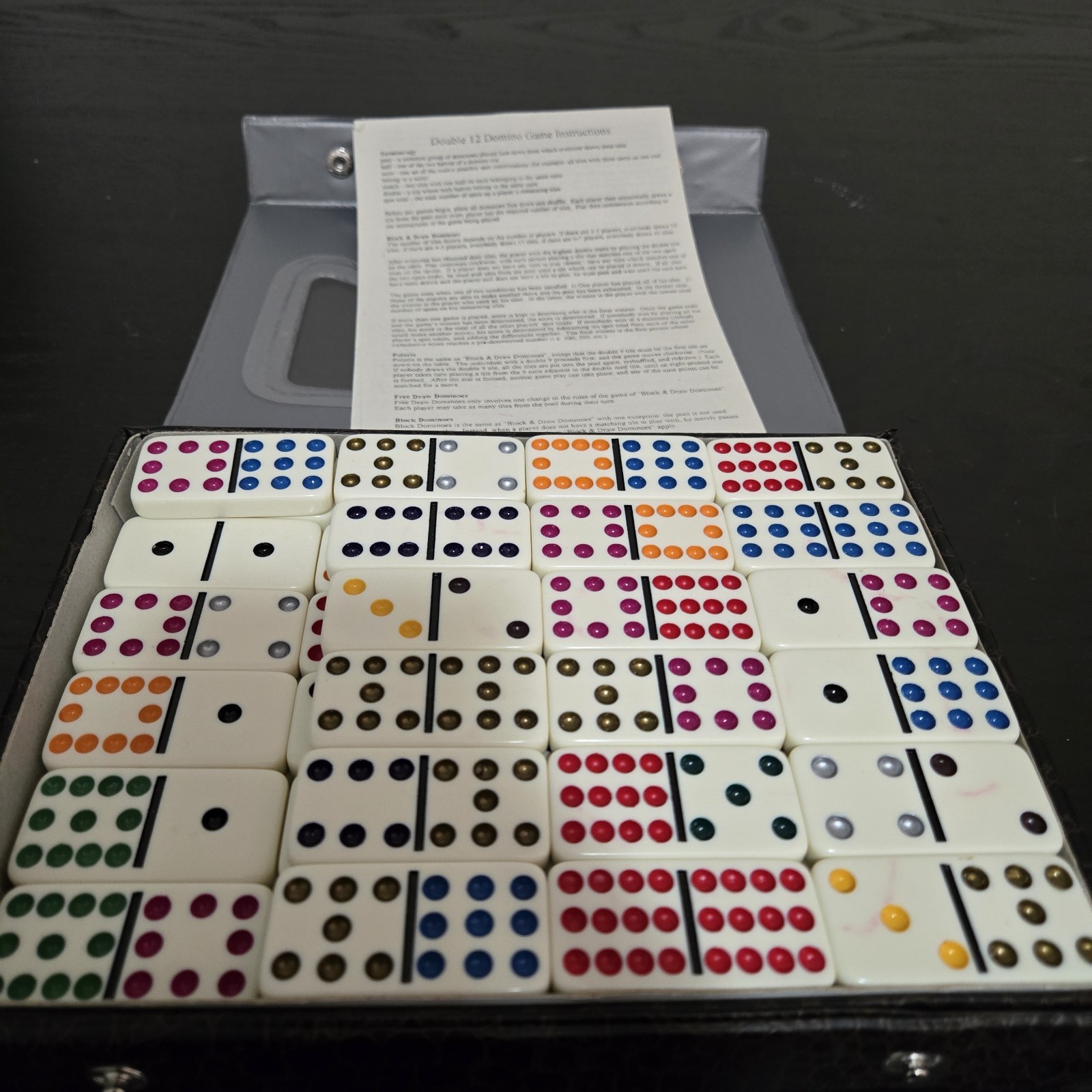 Double Twelve Classic Dominoes 91 Ivory Tiles Vinyl Storage Case