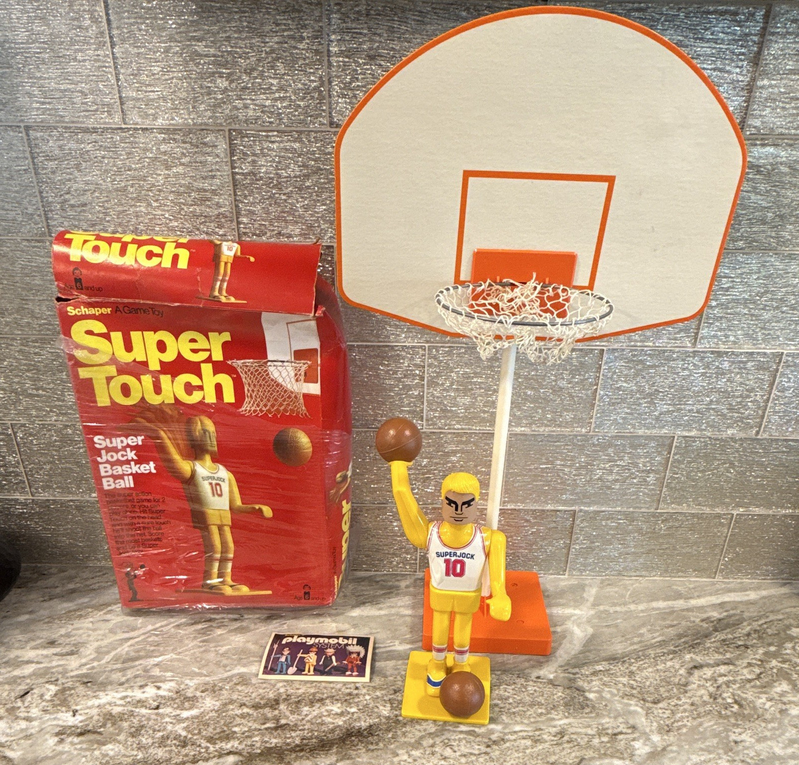 Schaper Super Touch Basketball Game Set w/ Box, Hoop Backboard, Balls, Figure