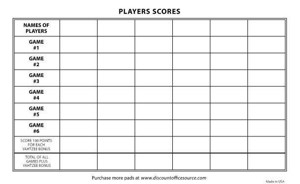 Yahtzee Score Card Pad Sheets Dice Game-Two-Sided (300 Sheets)–Printed in USA!!