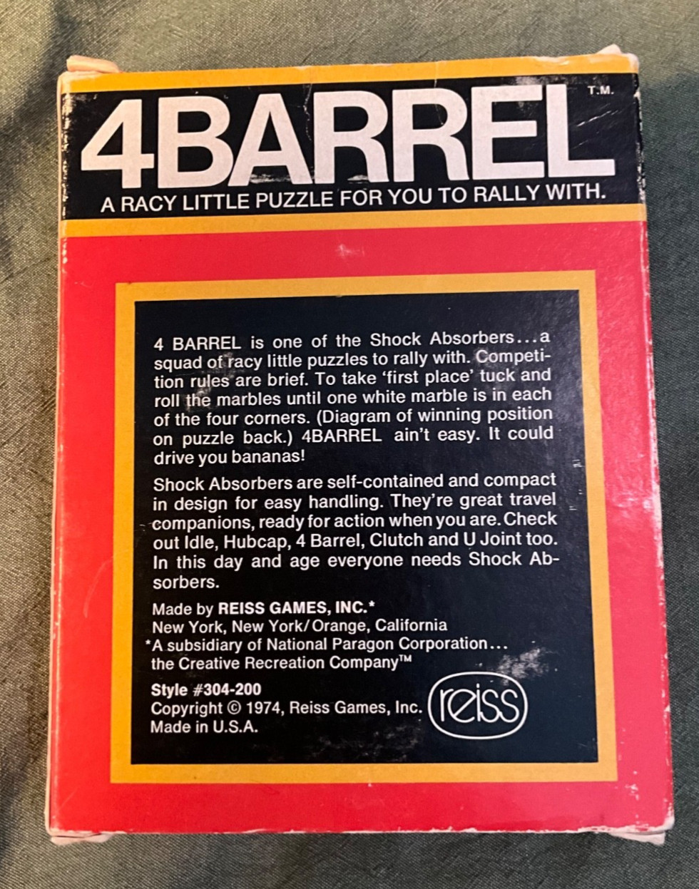 VINTAGE 4BARREL MARBLE GAME BY REISS GAMES 1974 IN BOX
