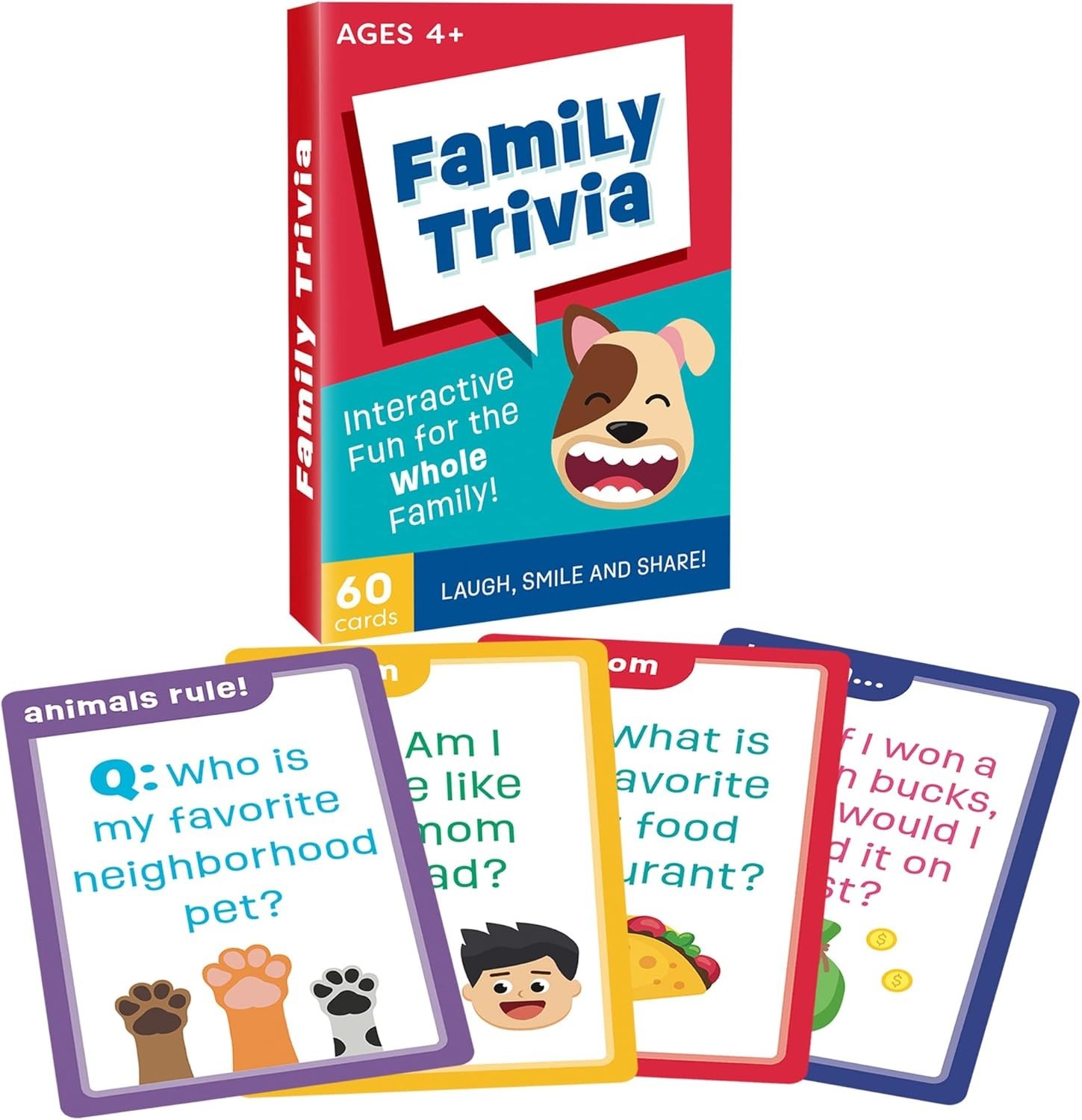 Family Trivia Game, 60 Fun Trivia Cards, Ages 4 and Up