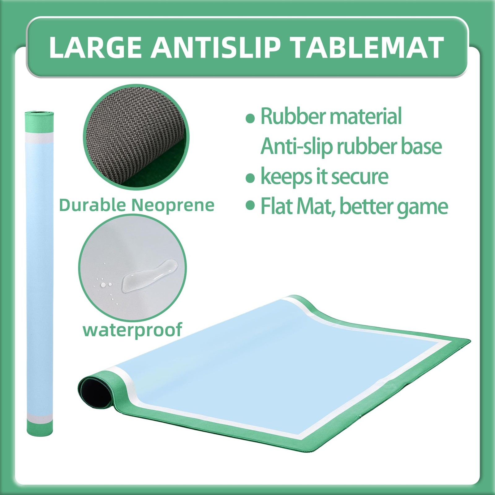 Light Blue Mahjong Mat 31.5×31.5 Inch Thick Neoprene Waterproof Noise Reducti…