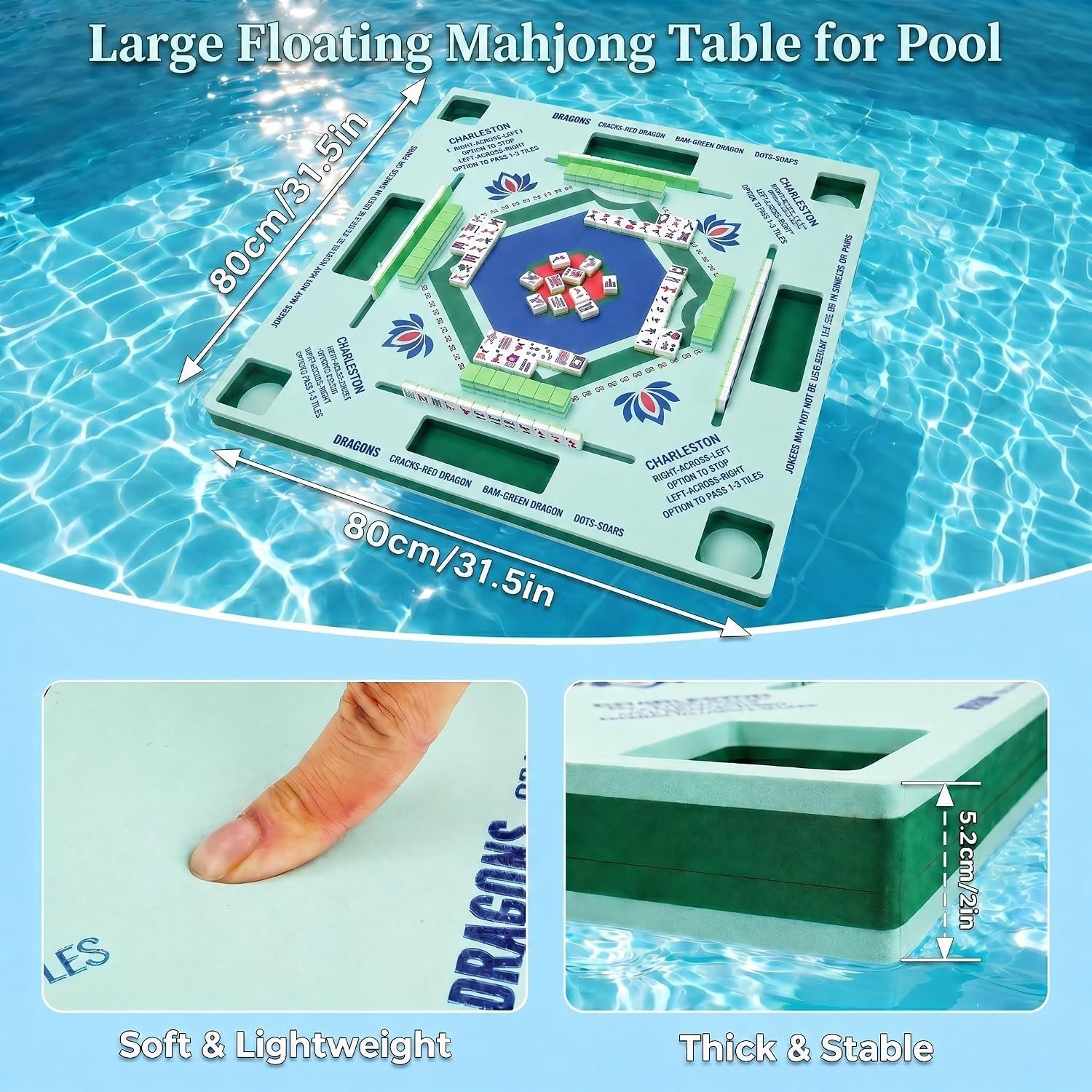 Large Floating Mahjong Table for Pool Water Game Table for Kids and Adults