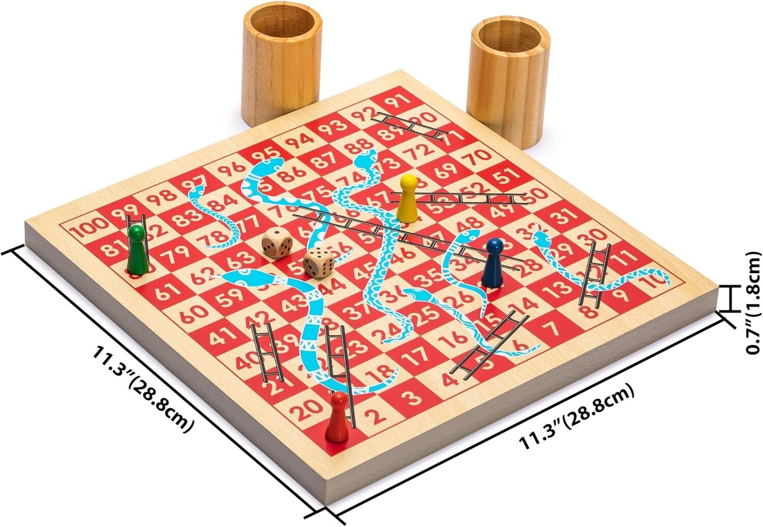 Classic 2-in-1 Wooden Snakes and Ladders & Ludo Game for Family Fun – 11.3 in