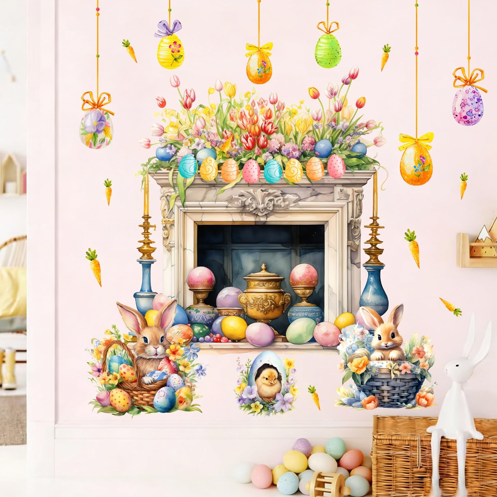 Easter Wall Decoration Sticker Bunny Decals for Party Purple Oange