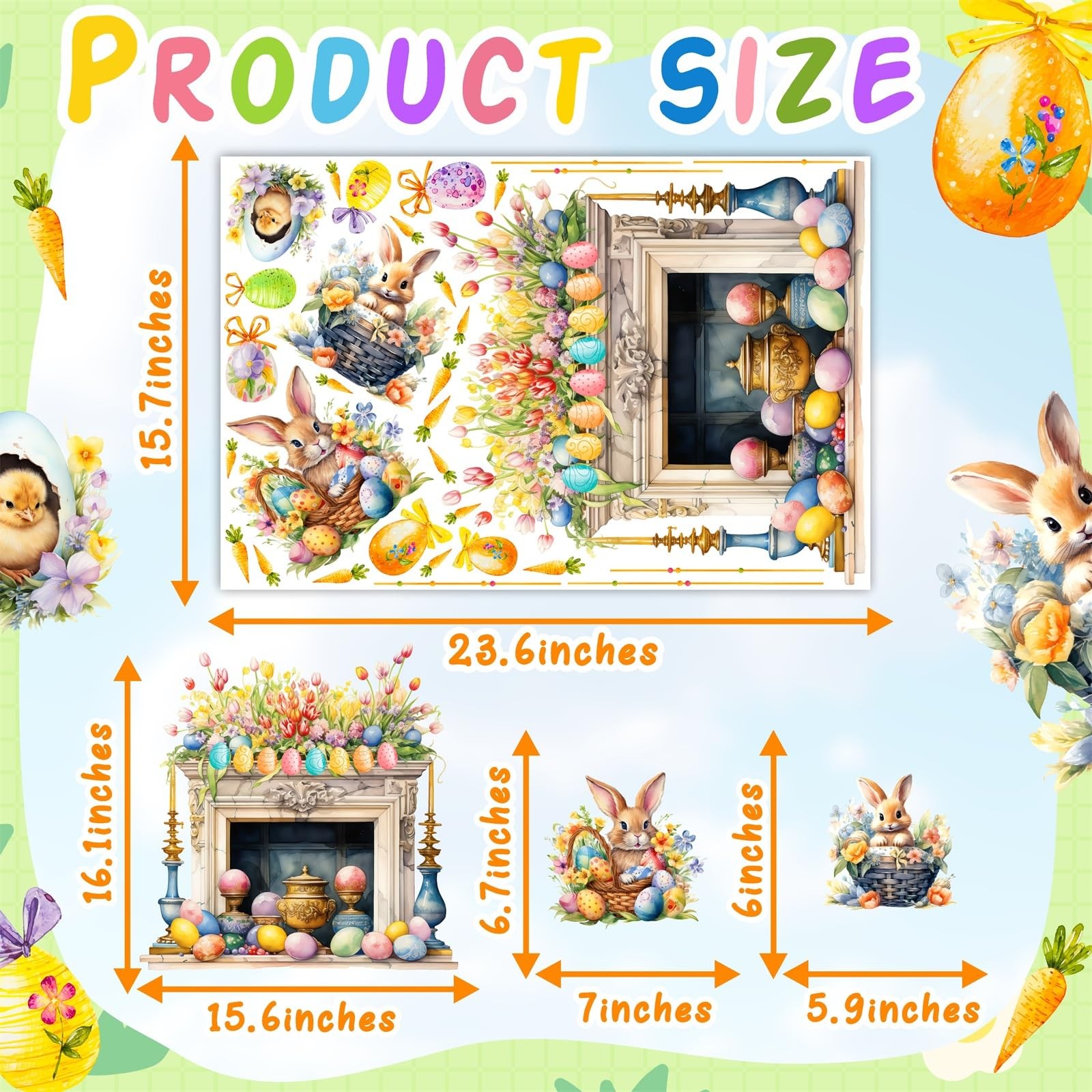 Easter Wall Decoration Sticker Bunny Decals for Party Purple Oange