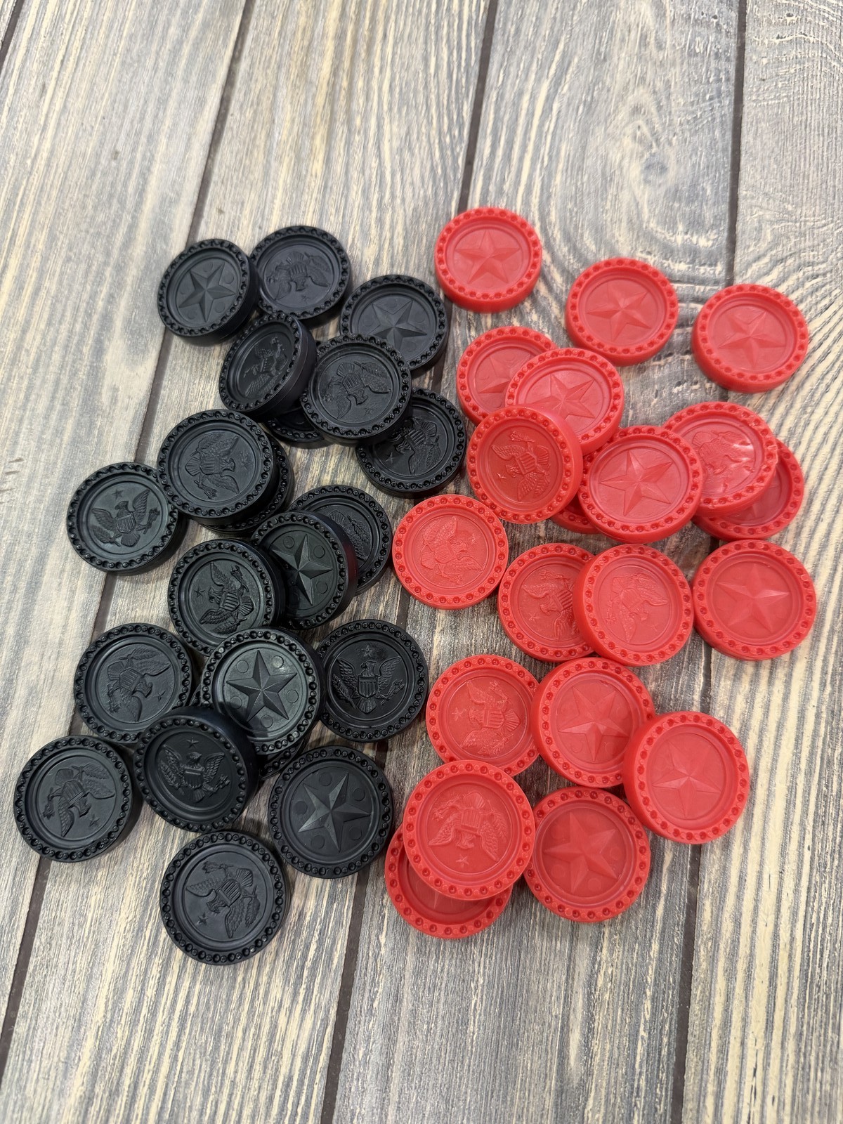 Vintage 1978 Connect Four Game Pieces Red & Black Patriotic Theme Chips Only