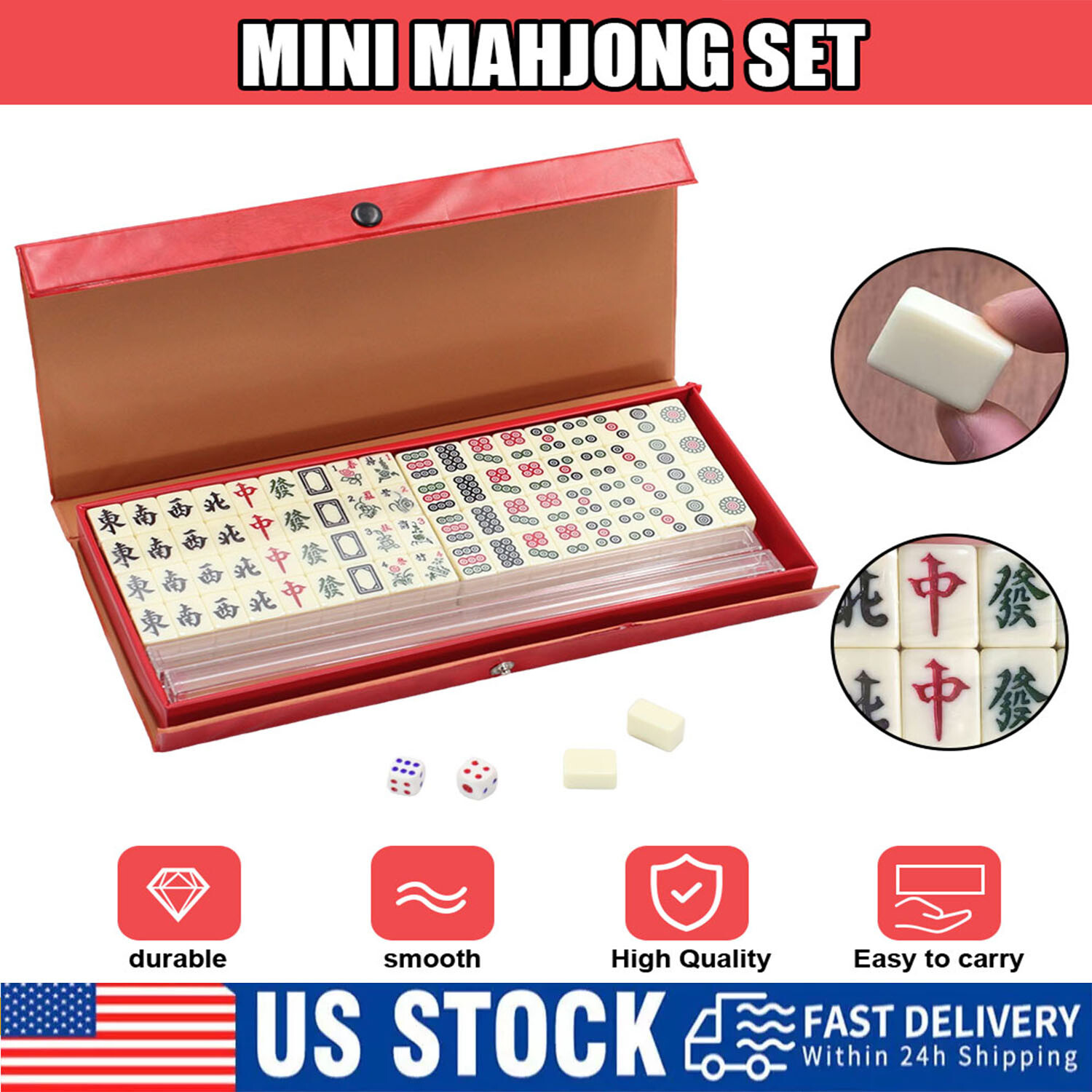 Professional Chinese Mahjong Set Large 144+2 Numbered Tiles Mah-jongg with Case